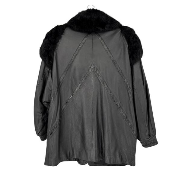 Vintage 80s J x Percy Marvin Richards Leather Coat Fur Collar Black Womens Large - Picture 9 of 16